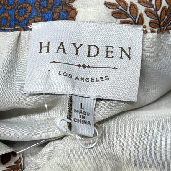 NWT Hayden Los Angeles Mini Dress Large Retro Floral Print Tie Neck - Picture 7 of 8